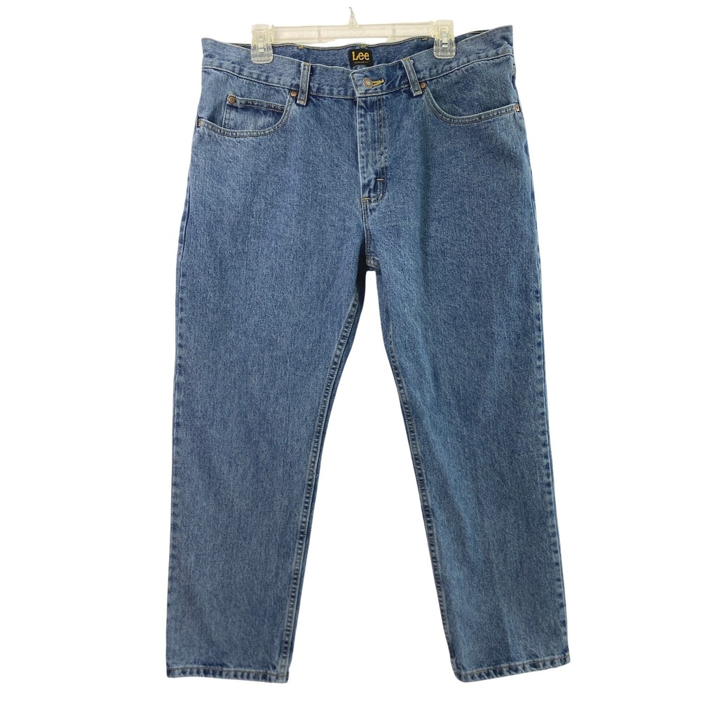 Lee Jeans Mens 36x28 Regular Fit Blue Straight Medium Wash Denim Work Pants